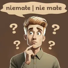 Zamyślony mężczyzna z pytajnikami wokół głowy zastanawia się, czy coś jest nie pełne razem czy osobno.
